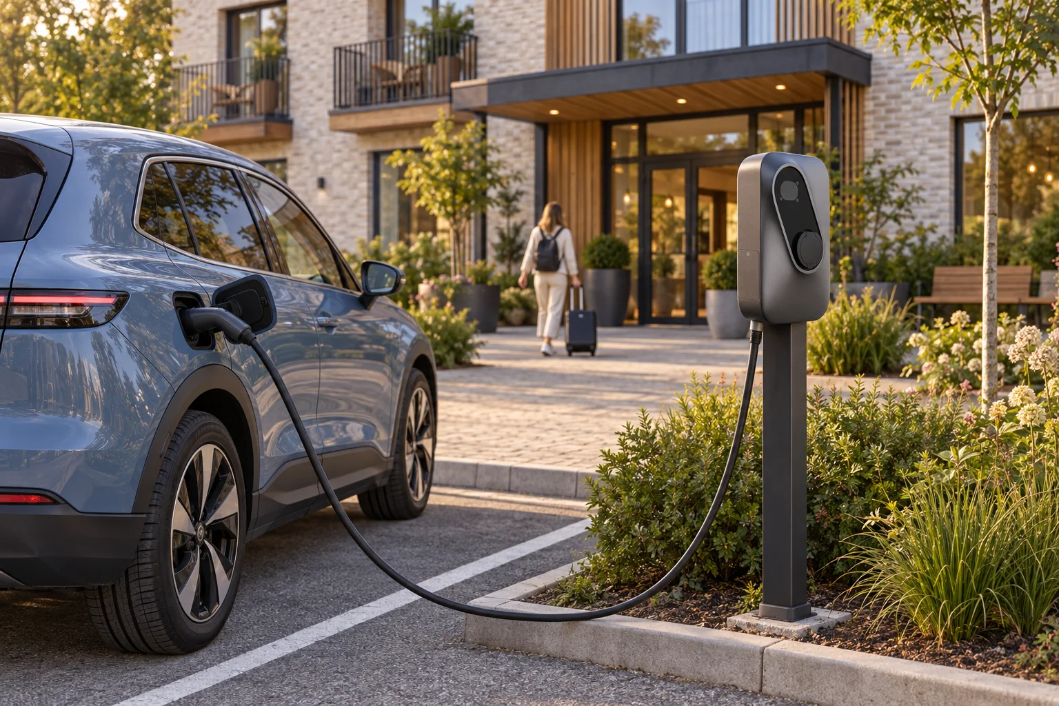Elektroauto uzlādes vietas piemērs pie viesu nama